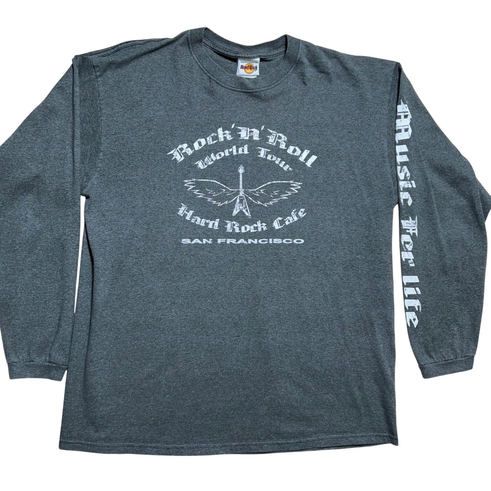 Hard Rock Cafe San Francisco Mens Long Sleeve Graphic T-Shirt Gray XL Rock Roll